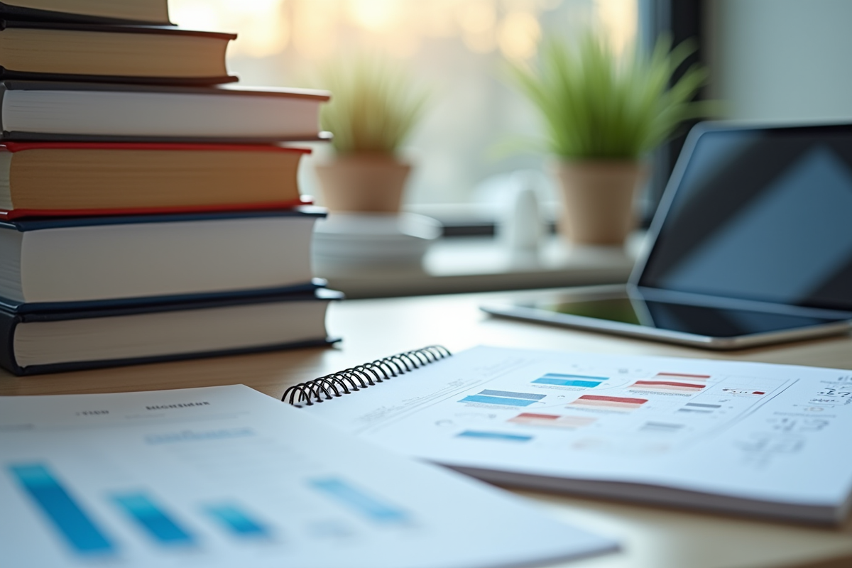 Espace de travail avec livres et tablette d