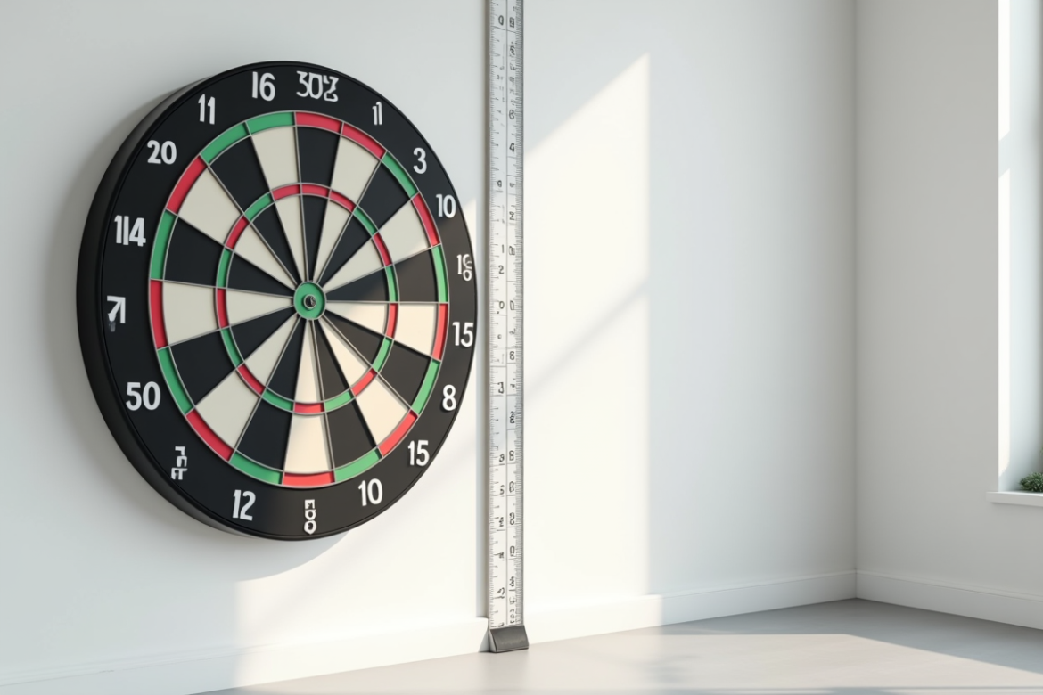 Dartboard électronique moderne fixé au mur blanc avec mesure
