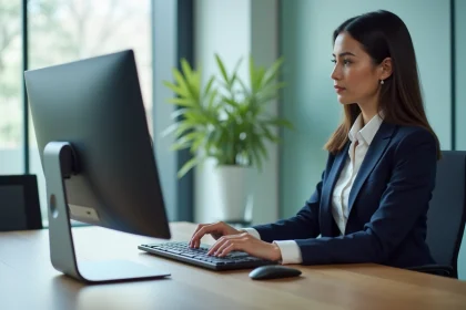 Femme de bureau en réunion lisant une politique de confidentialité
