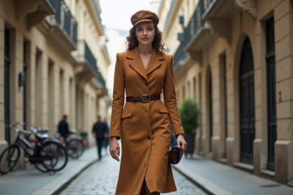 Jeune femme élégante en tailleur vintage à Paris
