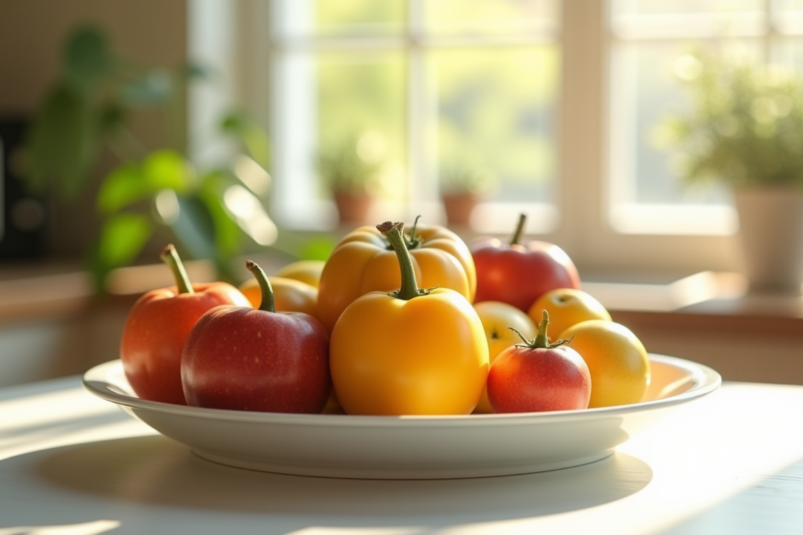 Fruits Z frais sur une assiette en céramique blanche