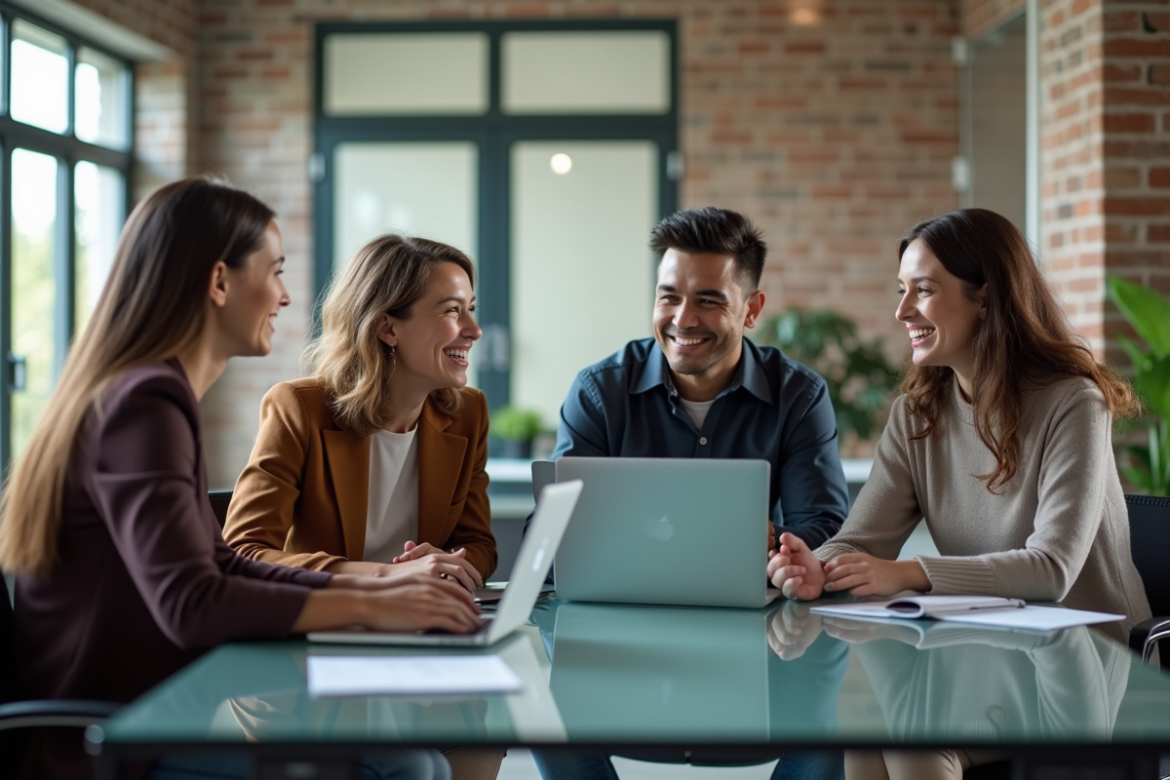 Groupe de professionnels collaborant dans un bureau moderne