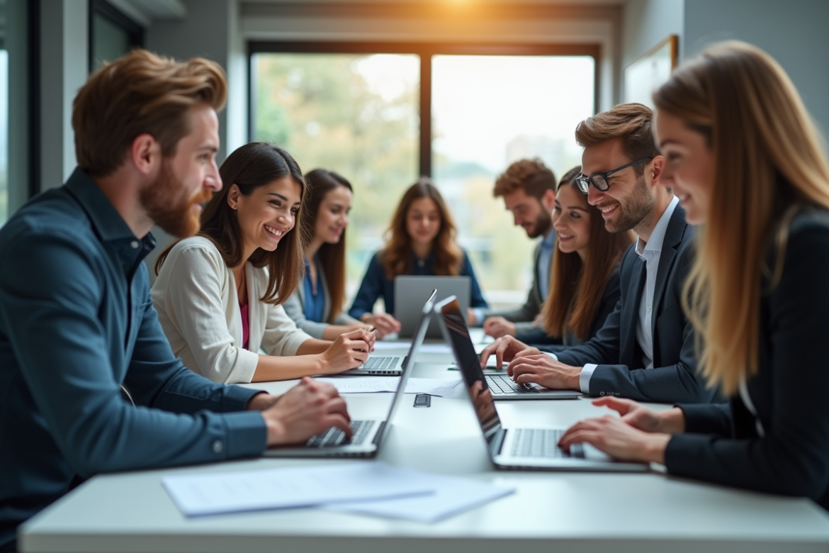 Groupe de jeunes professionnels collaborant dans un bureau moderne