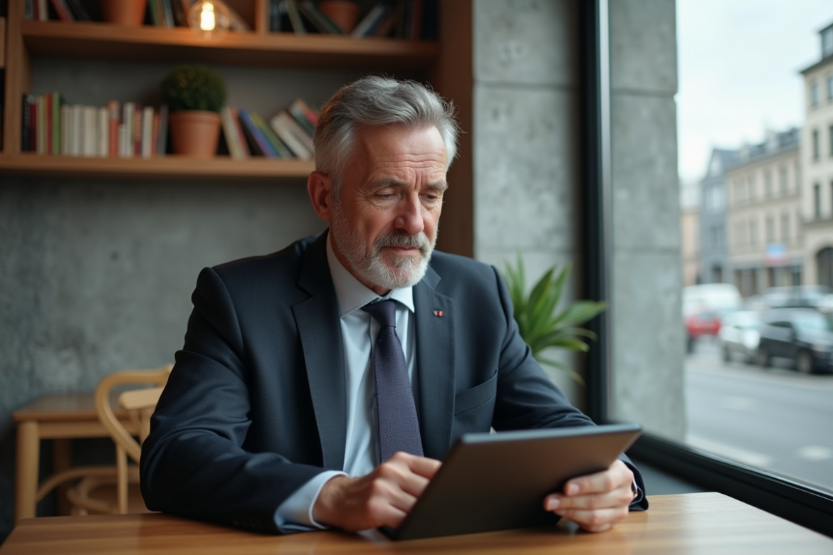 Homme d'affaires analysant un graphique financier sur une tablette