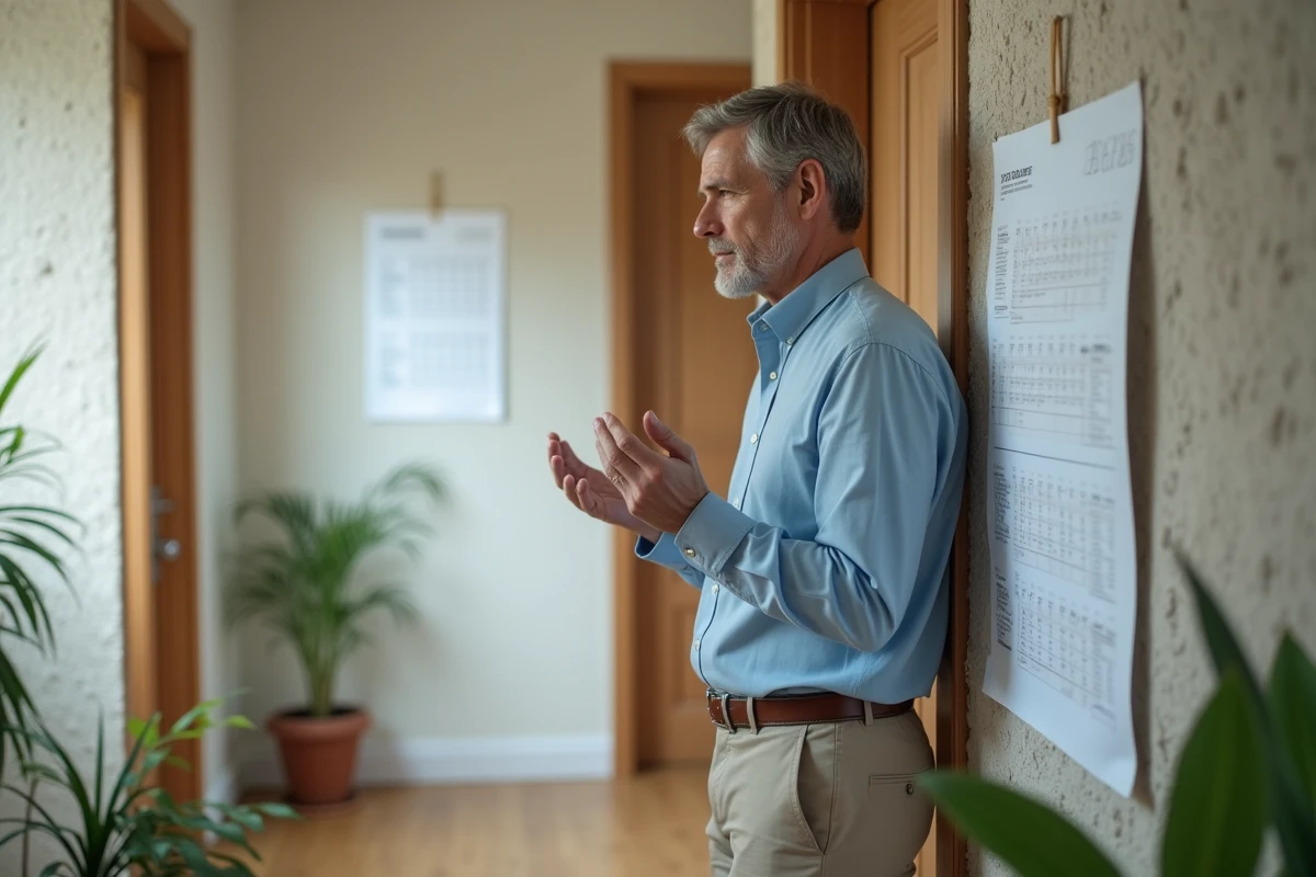 Homme marquant des dates sur un calendrier 2026 dans un intérieur chaleureux