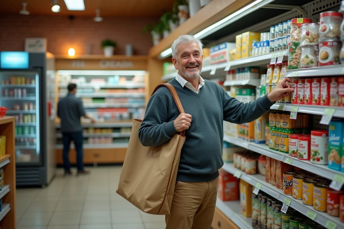Homme choisissant des produits dans une épicerie de proximité