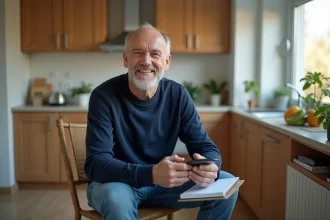 Homme d'âge moyen pensif dans une cuisine lumineuse
