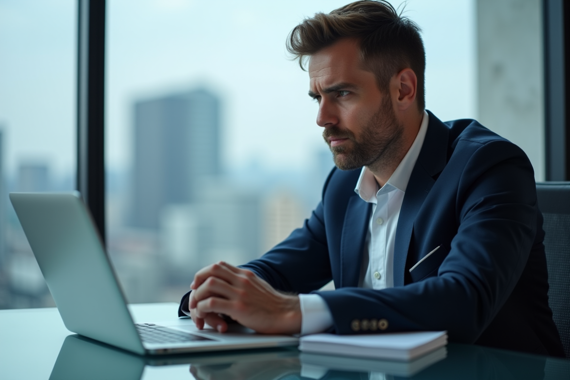 Homme d'affaires pensif dans un bureau moderne