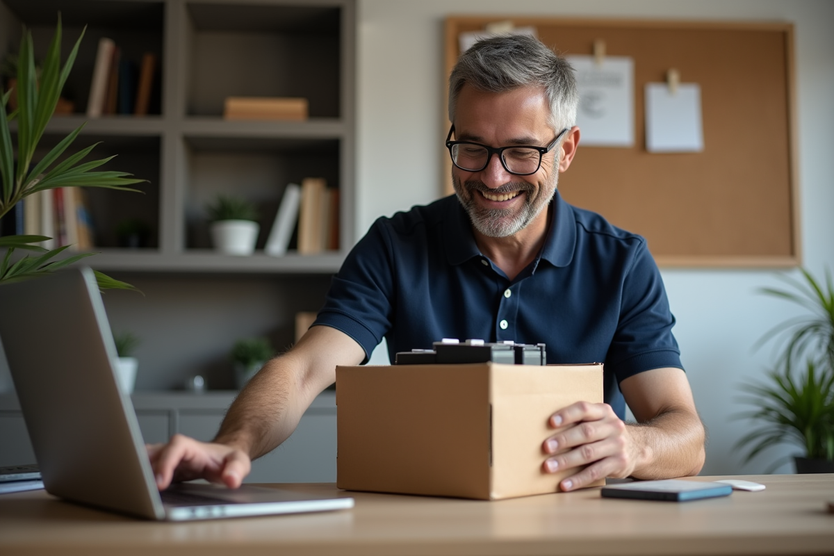 Homme déballant des cartouches d
