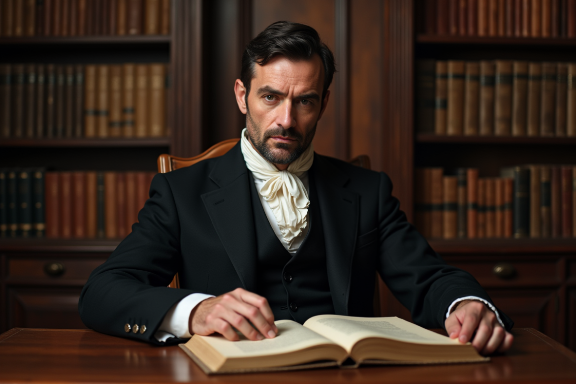 Homme d age en étude 19eme siècle avec livre