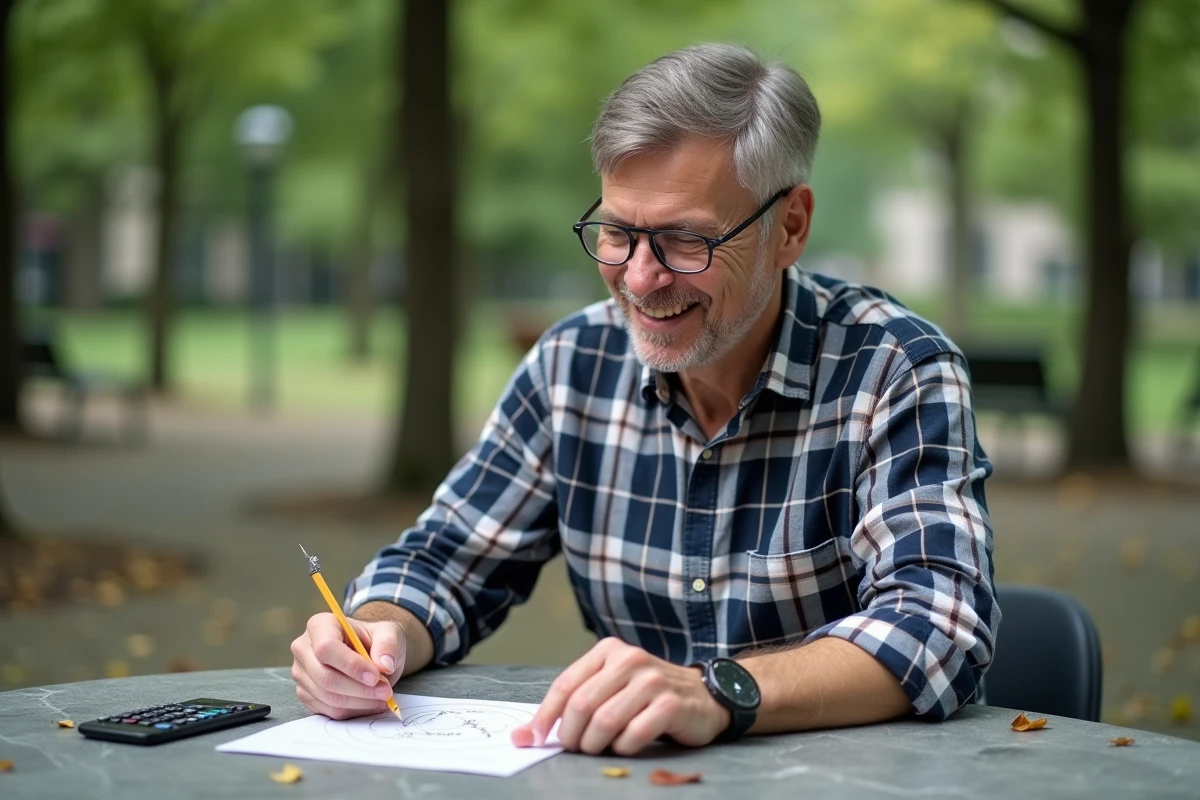 Homme dessinant une formule de cercle dans un parc urbain