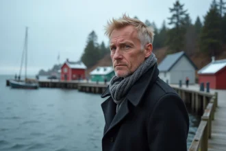 Homme pensif sur le quai de Sandhamn en Suede