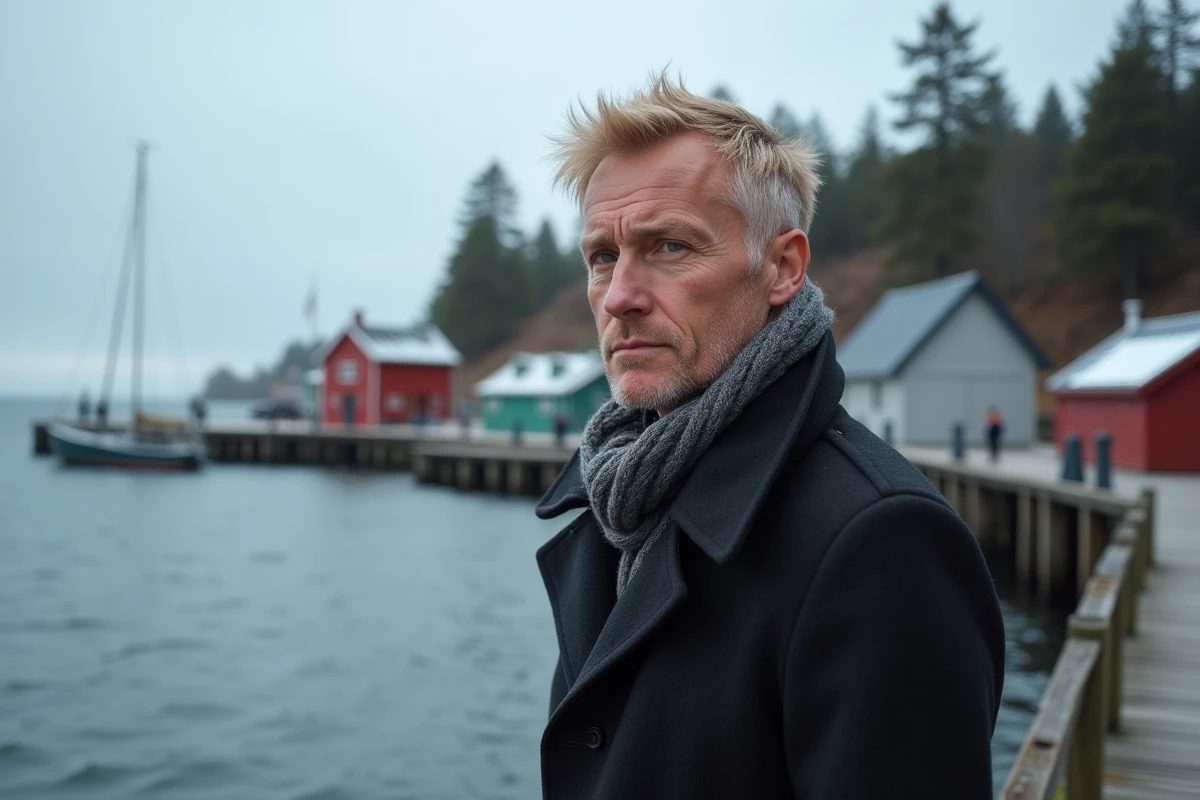 Homme pensif sur le quai de Sandhamn en Suede