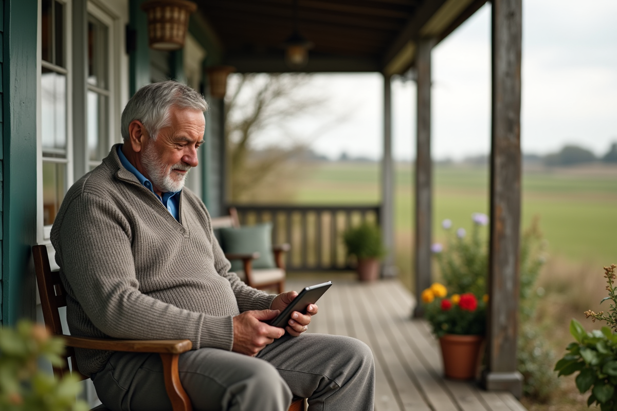 Homme âgé sur la terrasse d