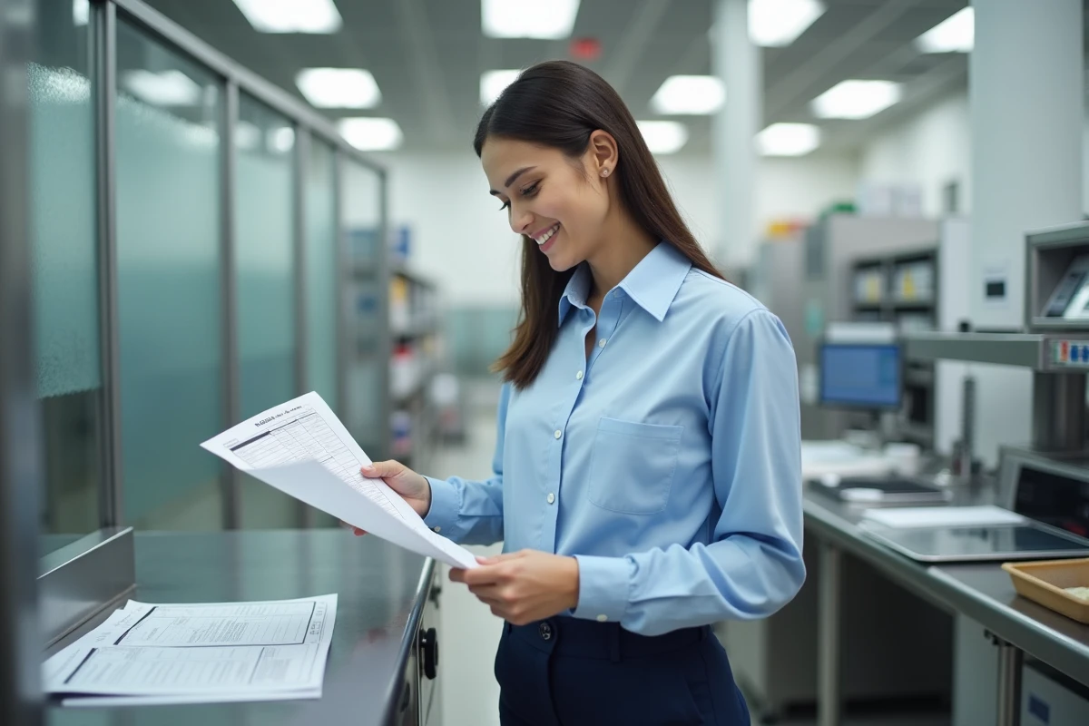 Jeune femme inspectrice contrôlant une checklist près d
