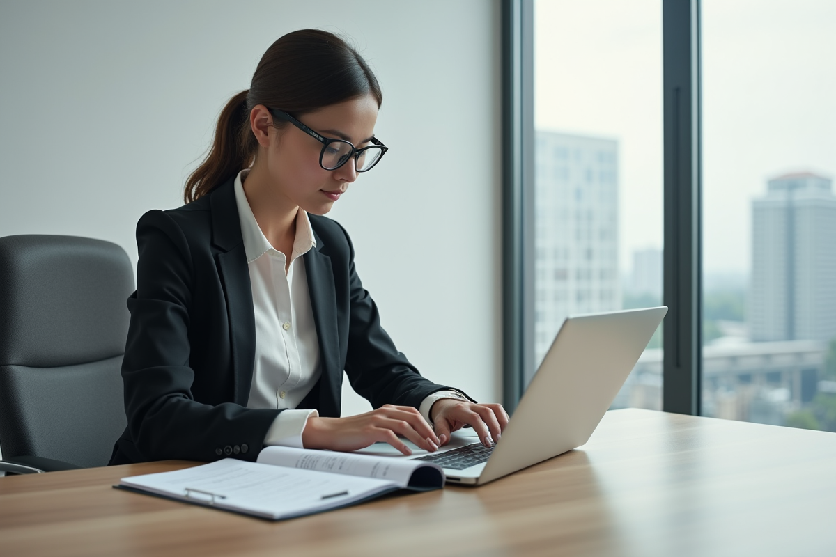 Jeune femme professionnelle travaillant sur son ordinateur