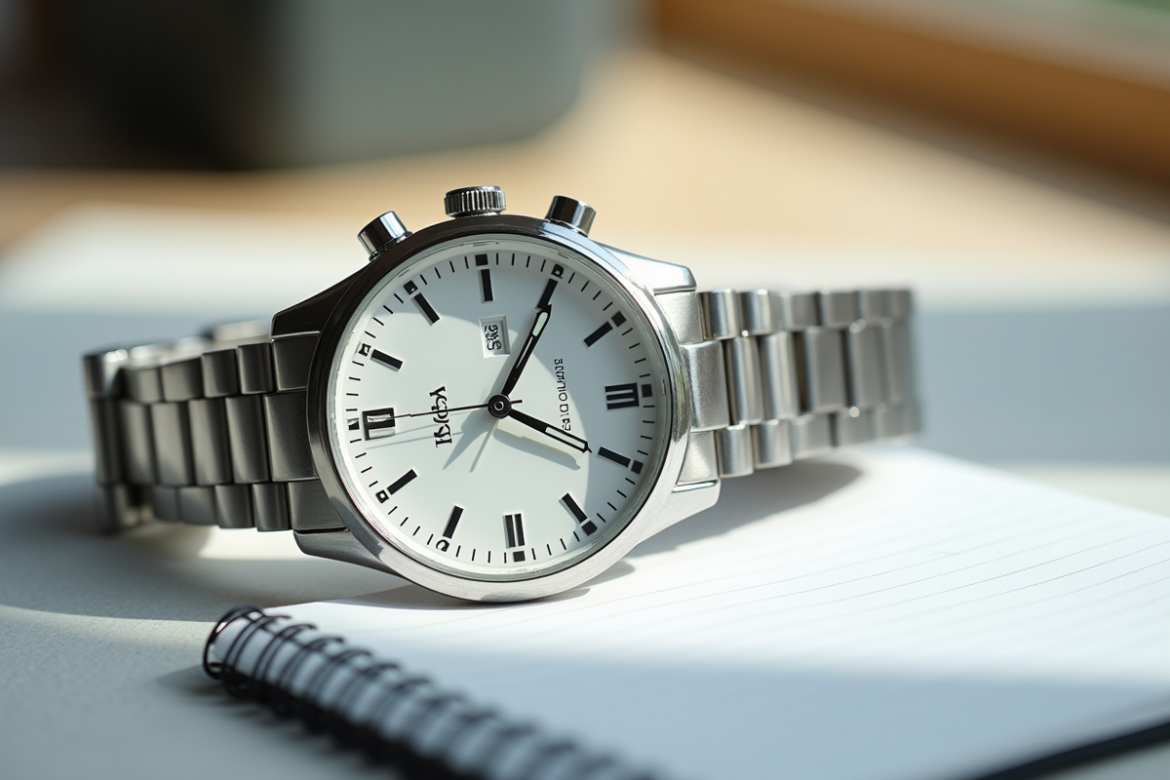 Montre classique en argent avec notepad blanc