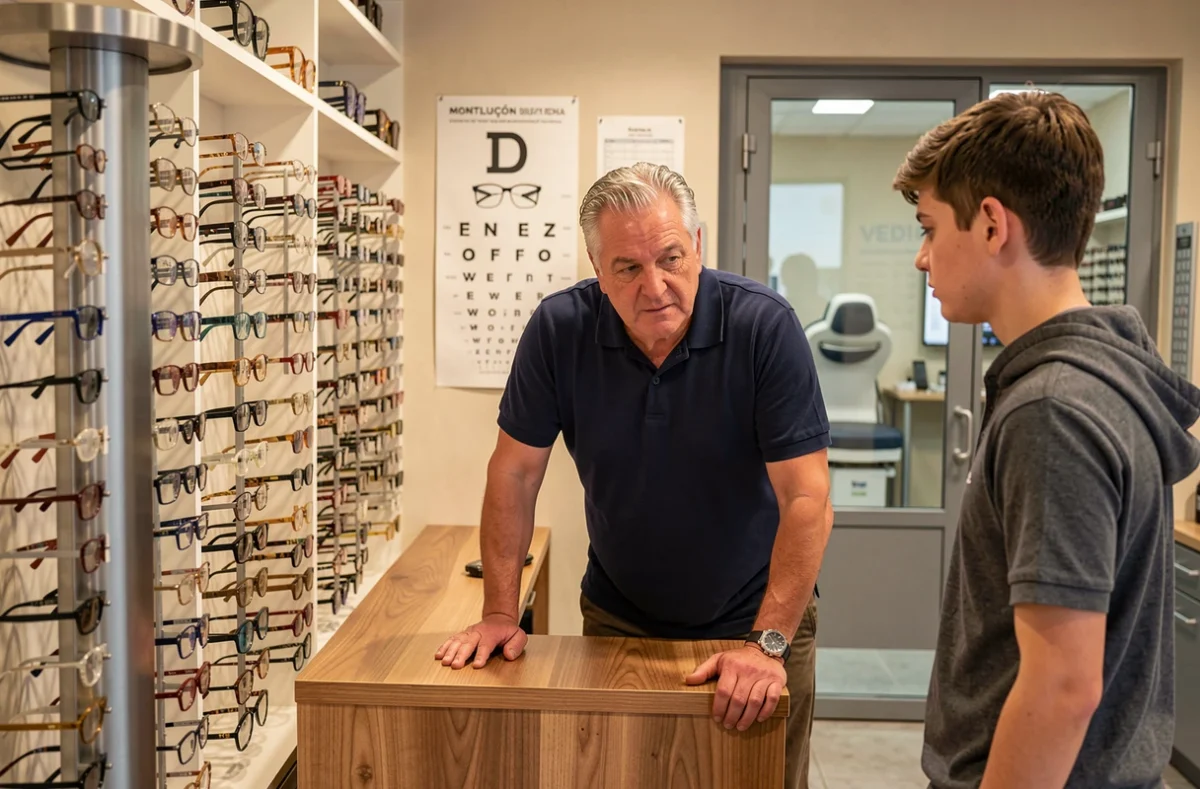 Opticien conseillant un jeune client chez Optique Schmitt à Montluçon