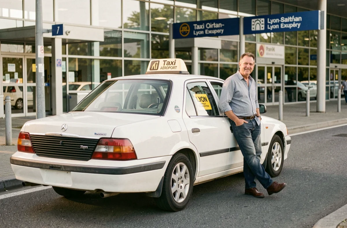 Taxi Lyon Aéroport en file d'attente à la borne officielle de l'aéroport de Lyon-Saint Exupéry